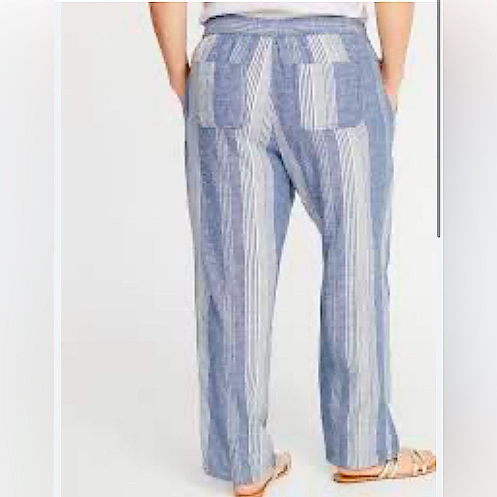 OLD NAVY Linen coastal blue Stripe Wide Leg hi rise pull on palazzo pant XXL